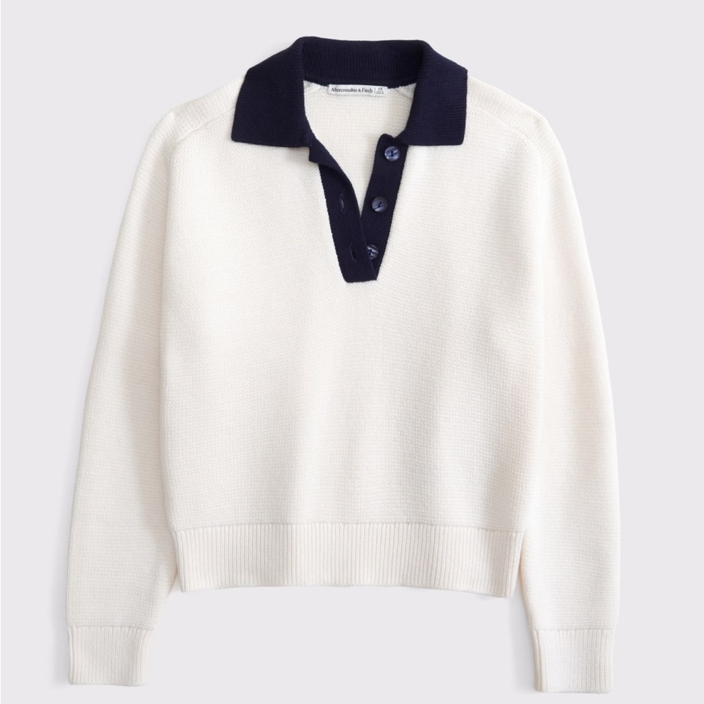 Abercrombie & Fitch Navy and Cream Collared Sweater